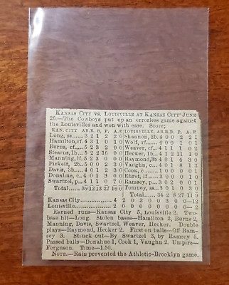 Louisville Colonels vs Kansas City Cowboys 1889 Baseball Box Score June 26  Wolf