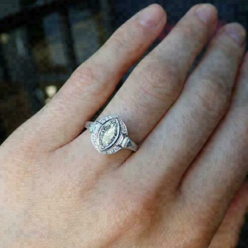 Vintage Art Deco Lab-Created Diamond Milgrain Wedding 14K White Gold Finish Ring - Bild 7 von 10