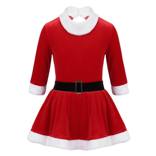 Mädchen Eiskunstlauf Kleid Samt Tanzkleid Weihnachten Kostüm Weihnachtskleid