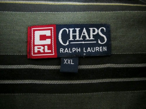 CHAPS Ralph Lauren 2XL Cotton Dress Shirt, Button Front, Dark Sage Green Striped - Picture 4 of 6