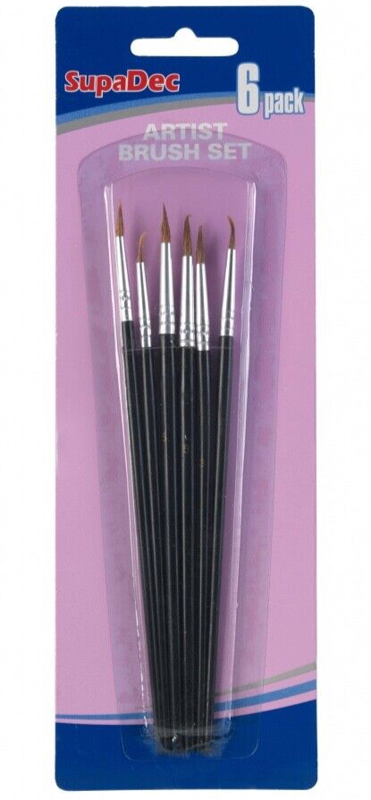 6x SupaDec Hobby Craft Painting Artist Round Pointed Paint Wooden Brushes Set