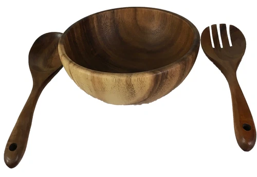 MFYS Wooden Acacia Salad Bowl & Wooden Serving Utensil Set