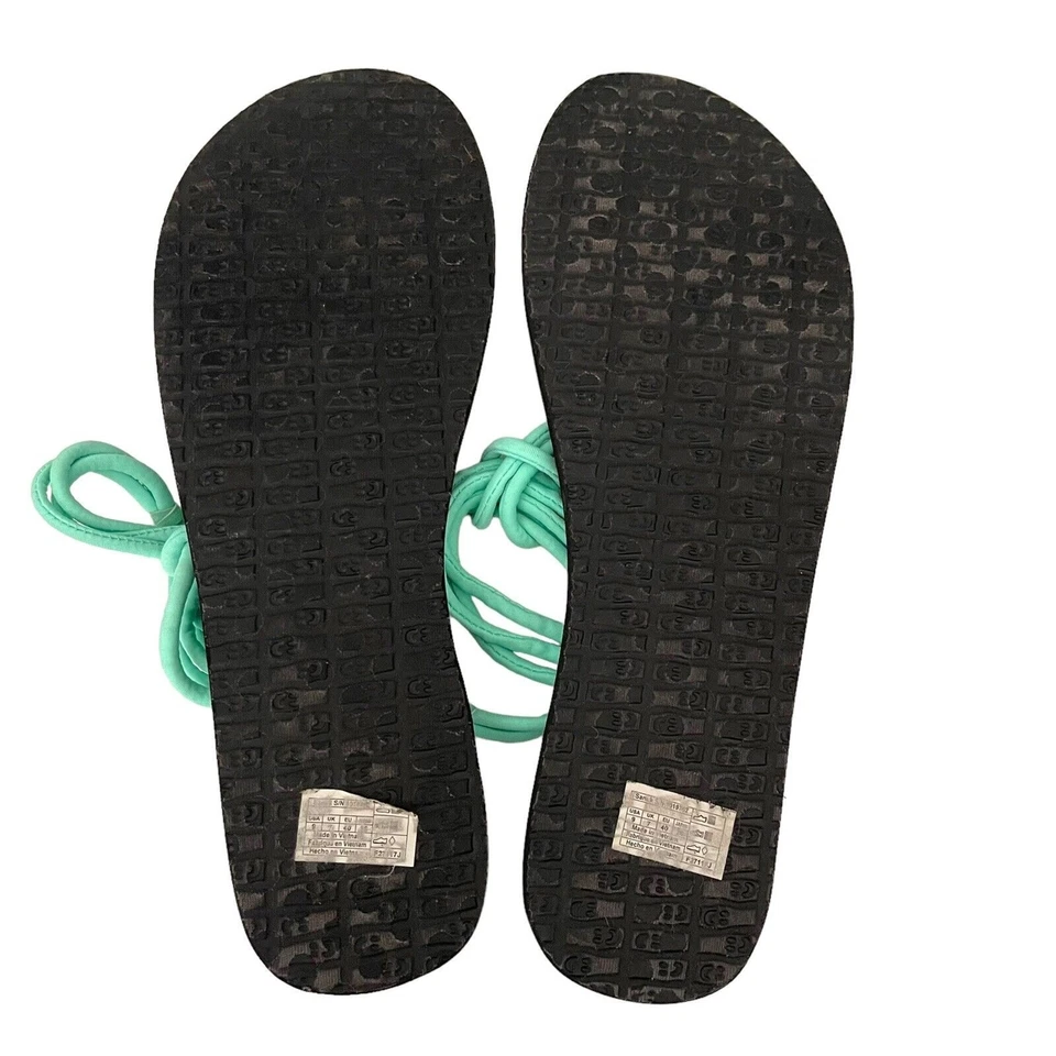 Sanuk Sandalia Mujer Talla 9 Negra Verde Menta Sol Anudada Yoga Playa Foto 2 de 4