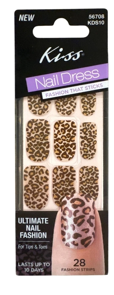 Kiss ногтей платье советы и пальцы 28 полоски/наклейки на ногти коричневый + золотой леопард дизайн - Изображение 2 из 3