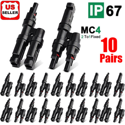 US 10 Pairs Solar Panel T Branch Connectors Cable Splitter Coupler Combiner