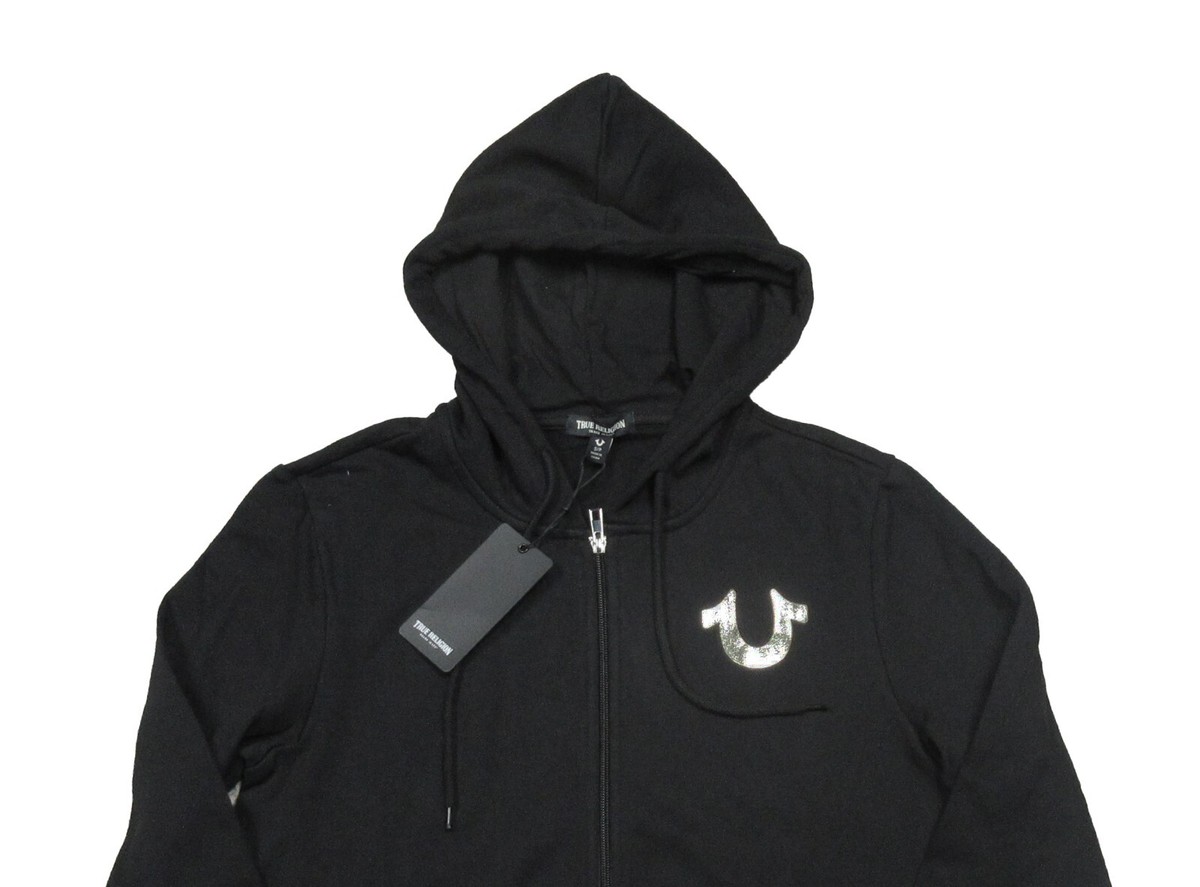 True Religion Men's Jet Black City Buddha Logo Fleece Lined Full
