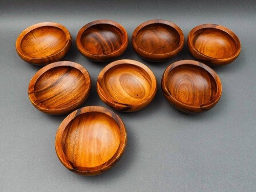 Dansk JHQ Teak Wood 16 1/4" Large Bowl With Servers & (8) 6 1/2" Small Bowls Set - Picture 4 of 10