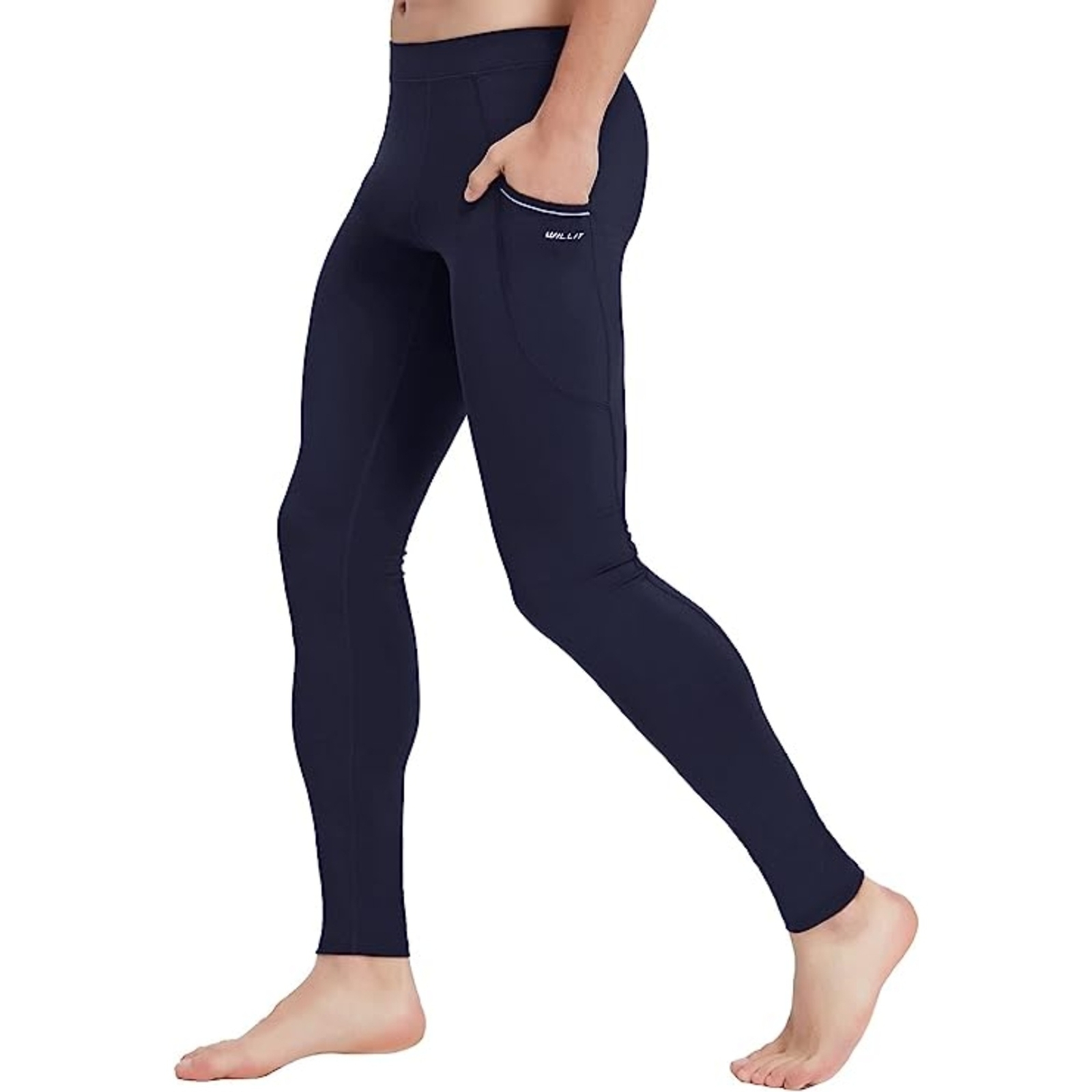 Active Quick-Dry Navy Blue Yoga Pants with Pockets for Running Cycling Dance XL-image
