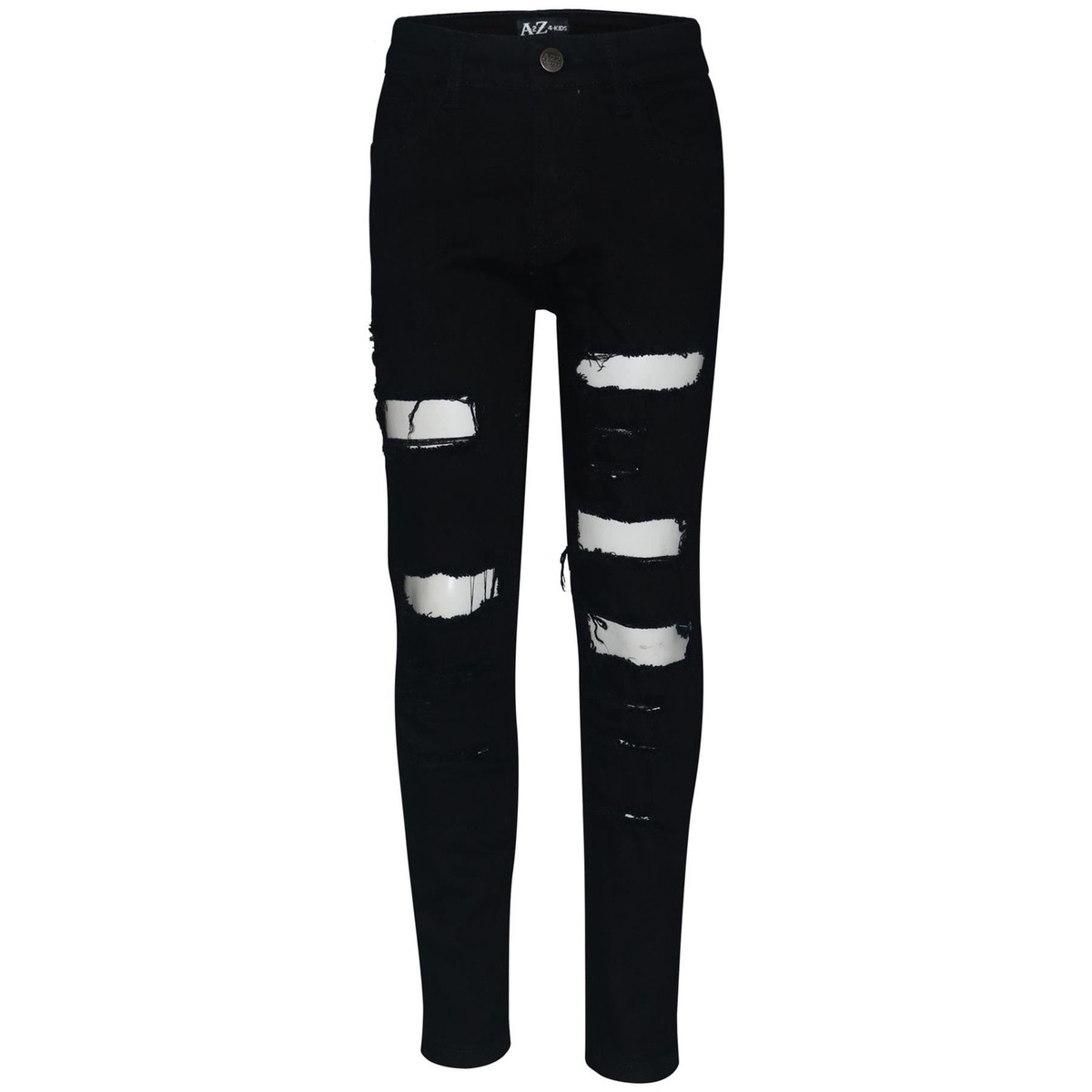 Kids Ripped Jet Black Denim Jeans Comfort Stretch Trousers Pants
