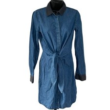 Bailey 44 Picnic Front Tie Shirt Dress Sz S Denim Chambray Chic Sophisticated