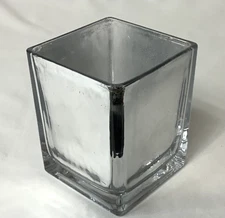 Mirrored Silver 4.5" Square Votive/Tea Light Candle Holder or Succulent Planter