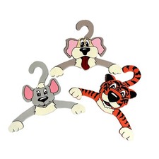 3 Clothes Hangers Wooden Animals Dog Tiger Mouse Children's Room Handmade Vtg