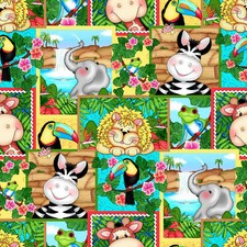 Safari Zoo Bazoople Elephant Zebra Toucan Lion Giraffe Nursery Cotton Fabric