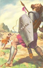 David & Goliath-The Phillistine Giant Reeled Staggered & Fell Dead Vtg Postcard