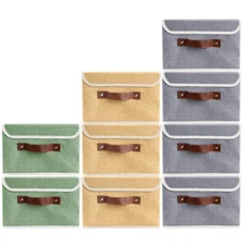 12 Storage Bins Stackable Linen Fabric Boxes Cube Baskets Container Organizer