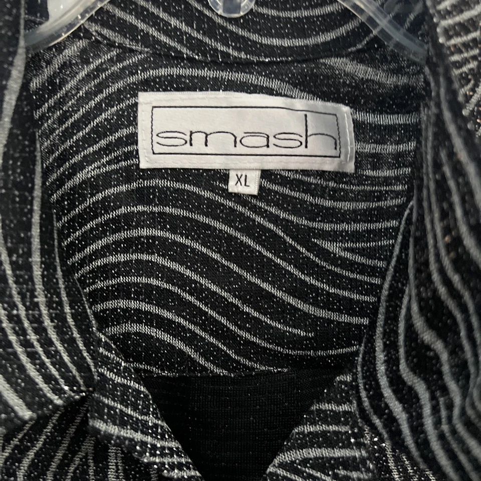 Vintage Smash Geometric Button Up Shirt Mens XL Black Metallic Retro 80s Rock - Image 2 of 4