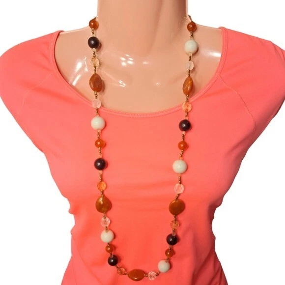 VETEMENTS Collana lunga da donna fatta a mano in acrilico pietre marroni e beige 18 pollici