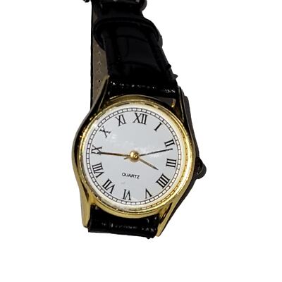 Watch ~ Gold Bezel ~ Roman Numeral ~ White face ~ Quartz ~ new battery ~ 24MM