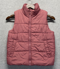 H M Quilted Puffer Vest Kids 6X/7 Dusty Pink Insulated Mock Neck Full Zip Winter