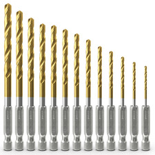 13Pcs HSS Titanium Coated Twist Drill Bit Set 1.5-6.5mm Hex Shank For wood Metal