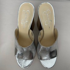 Jessica Simpson Xona Silver Metallic Snake Print Platform Mule Heels 10M 41.5
