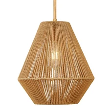 12“ Boho Pendant Lights Kitchen Island, Natural Rattan Hanging Lamp with Hand...