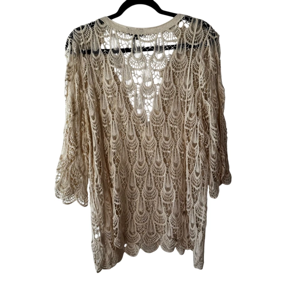 Brittany Black Women's Crochet Lace Swimsuit Cover Up Tunic 1XL Beige V-Neck - Image 4 of 4