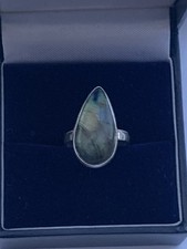 925 Silver Ring With Large Teardrop Labradorite Size K