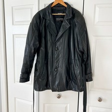 Wilsons Leather Thinsulate Belted Jacket Mens XL Black Car Coat
