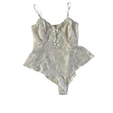 Vtg Gold Label Victoria's Secret White Ruffle Lace Teddy Bodysuit Sz L Bridal