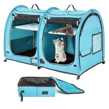 Mispace Portable Twin Compartment Show House Cat Cage/Condo - Easy to Fold ...