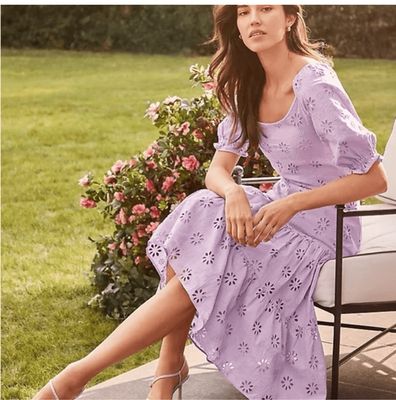 ann taylor purple dress Ann Taylor Mixed Media Flare Midi Dress In Purple