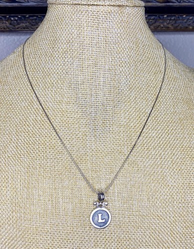Vintage 18K Letter L Initial in Sterling Silver Circle Pendant 18" Necklace - Picture 5 of 12