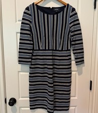 Lands End Womens Size 6 Striped Dress Blue Black and White 3/4 Sleeve B#23