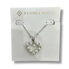 Kendra Scott Ashton Pearl Heart Necklace Rhodium MSRP $80