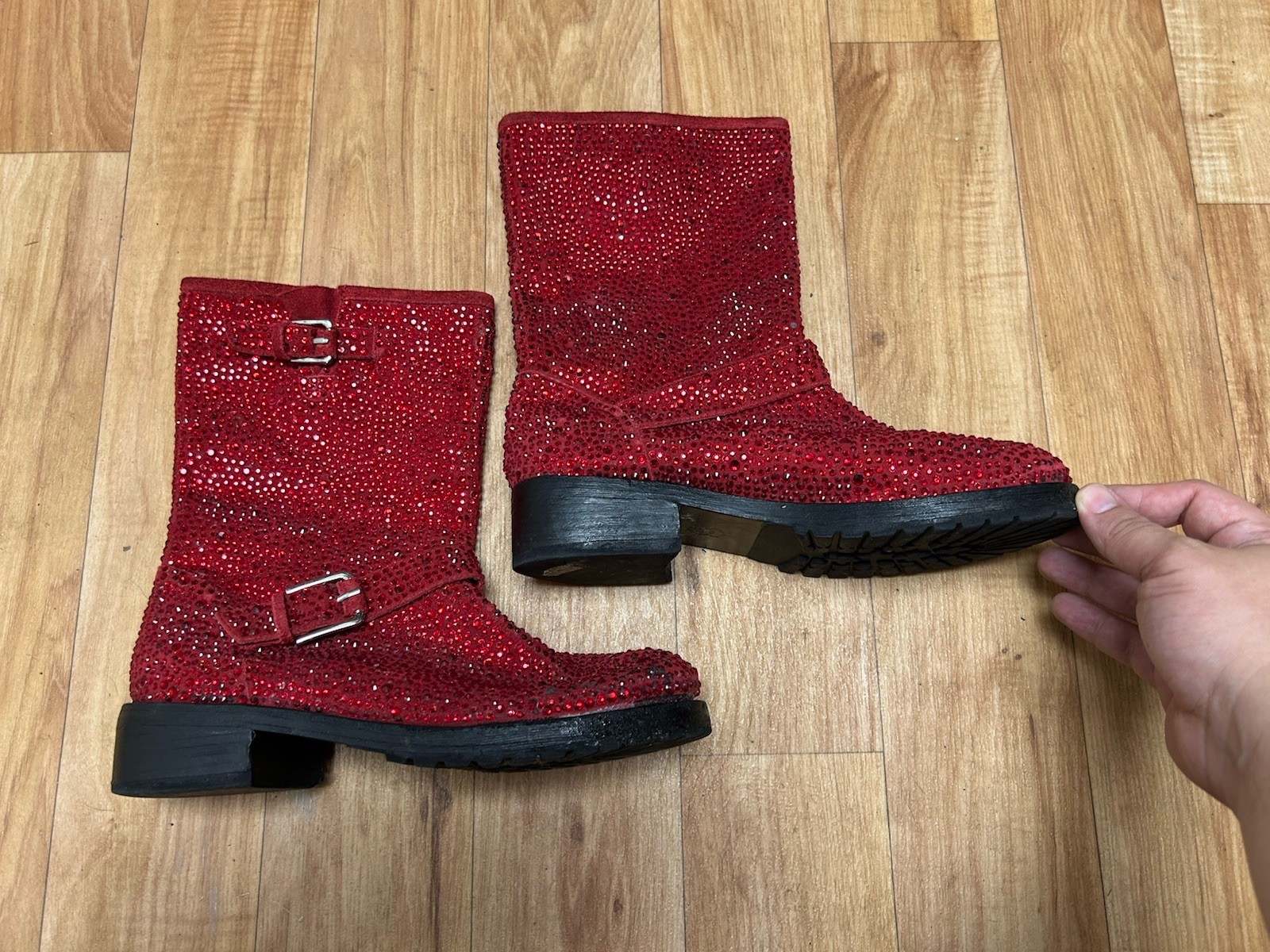 ZiGiny Black Label Ruby Red Suede Bedazzled Boots… - image 6