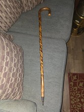 Vintage Antique Style Brass Wood Victorian Walking Stick Cane Spiral Carved 37"