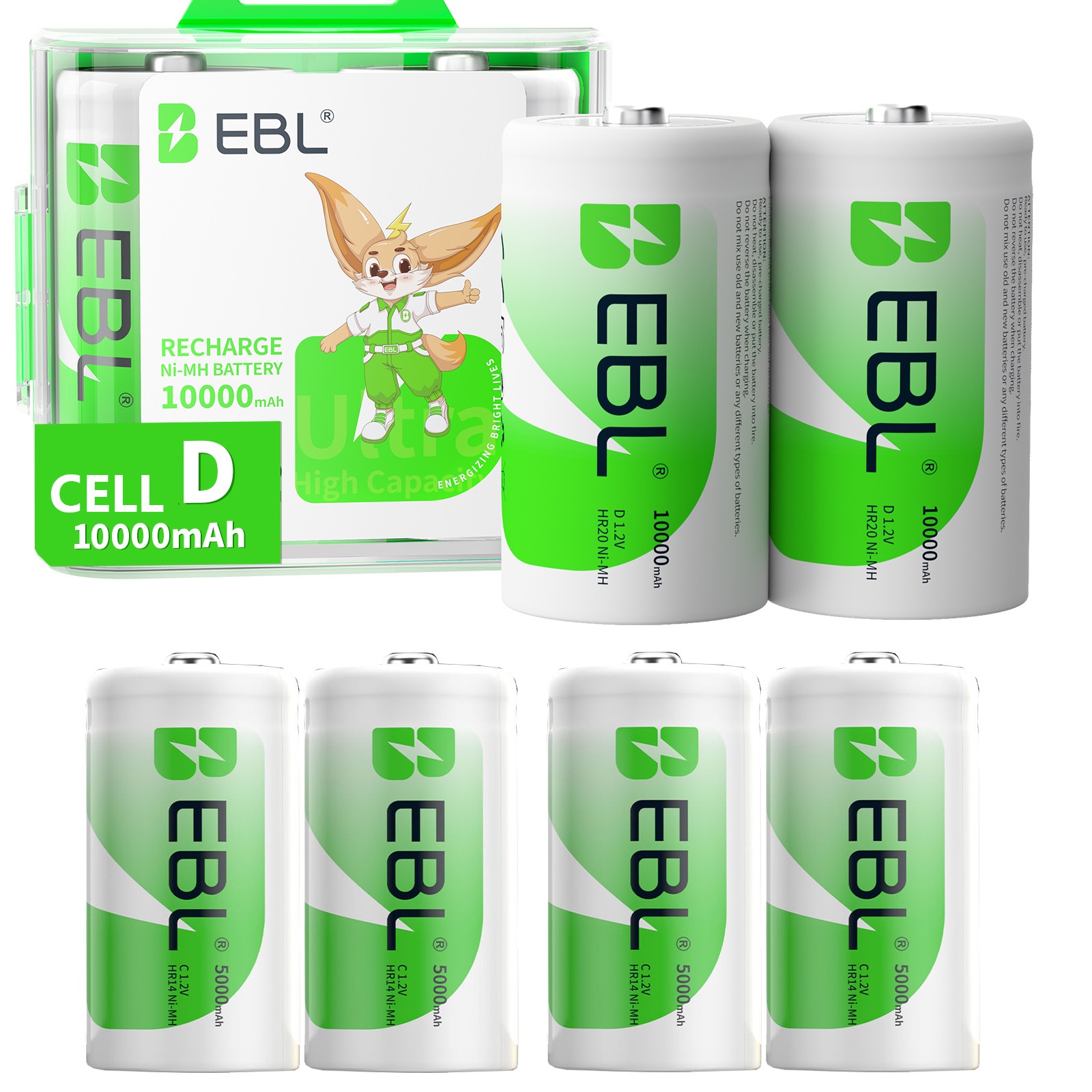 EBL  C D Rechargeable  Battery Ni-MH 1.2V Batteries 500Omah-