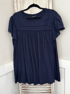 Lane Bryant Navy Eyelet Yoke Short Sleeve Blouse Plus Size 22/24