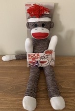 Schylling Sock Monkey 20 Large Plush Stuffed Animal Toy Brown Red White NEW