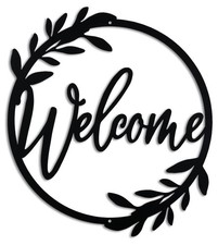 Metal Welcome Sign for Front Door - Large 13.5 inch Black Wall Decor - Indoor...