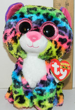 TY beanie Boo Boos Dotty the leopard rainbow Reg 6" Size Mint w TAG Glitter eyes