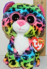 TY beanie Boo Boos Dotty the leopard rainbow Reg 6" Size Mint w TAG Glitter eyes