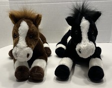 Aurora Plush Horses Lot Black  White And Brown  White 13  Stuffed Animal Toys