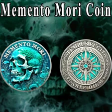 Green Skull Memento Mori Coin Stoic Tempus Fugit Philosophy Token Gifts For Men