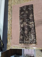 Jones New York scarf Silky Beautiful Botanical Leaves Brown Beige 51" X 10"