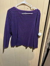 Talbots Purple Shimmer Striped Ladies Cotton Tee - Size XLP