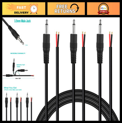 3 Pack 6ft 3.5mm Male Plug to Bare Wire Mono Audio Cable Repair Connector