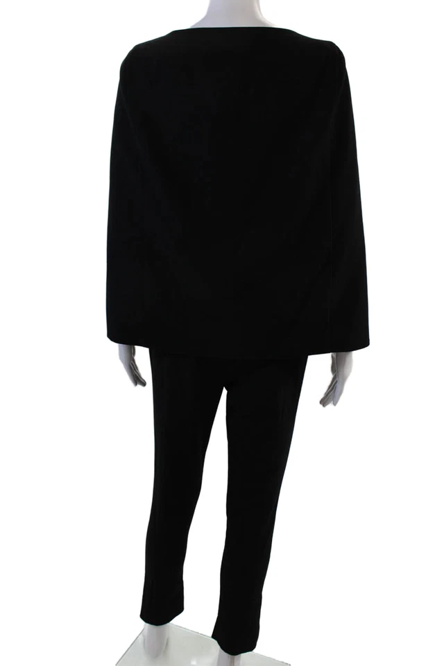 Black Halo Womens V-Neck Full Front Zipped Sleeveless Back Cape Jumpsuit Black 2 - Image 3 of 4