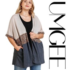 PLUS XL/1XL UMGEE CHARCOAL Short Sleeve Colorblocked Open Front Kimono BHCS